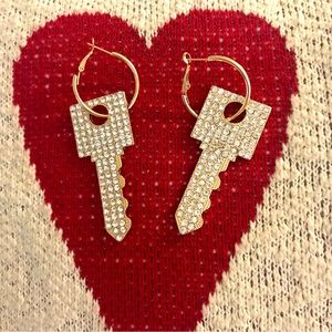 Rhinestone key drop earrings